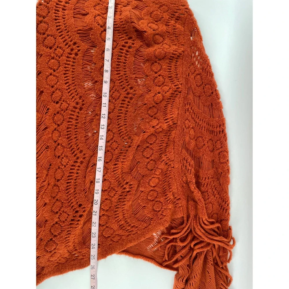 Anthropologie Poncho Womens Burnt Orange Cottagecore Country Western Boho Fringe